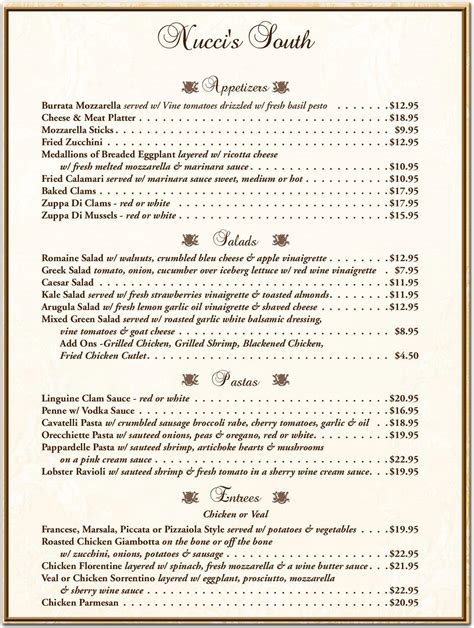 nucci restaurant menu.